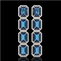 18.99 CTW London Topaz & Diamond Halo Earrings 10K White Gold - REF-184H4A - 41606