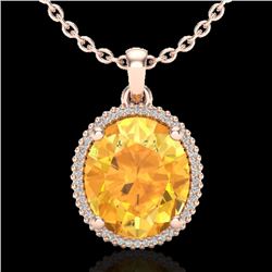 10 CTW Citrine & Micro Pave VS/SI Diamond Halo Necklace 14K Rose Gold - REF-66W8F - 20606