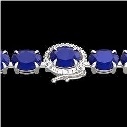 23.25 CTW Sapphire & VS/SI Diamond Tennis Micro Pave Halo Bracelet 14K White Gold - REF-138M2H - 402