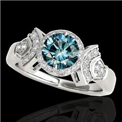 1.56 CTW Si Certified Fancy Blue Diamond Solitaire Halo Ring 10K White Gold - REF-209H3A - 34333