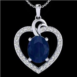 4 CTW Sapphire & VS/SI Diamond Designer Inspired Heart Necklace 14K White Gold - REF-74Y9K - 20496