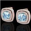 Image 1 : 4.05 CTW Sky Blue Topaz & Micro VS/SI Diamond Halo Earrings 14K Rose Gold - REF-84K8W - 20156