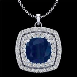 2.52 CTW Sapphire & Micro Pave VS/SI Diamond Halo Necklace 18K White Gold - REF-76F4N - 20463