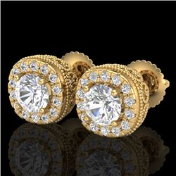 1.69 CTW VS/SI Diamond Solitaire Art Deco Stud Earrings 18K Yellow Gold - REF-263W6F - 37120
