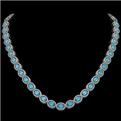 33.25 CTW Swiss Topaz & Diamond Halo Necklace 10K White Gold - REF-506H4A - 40433