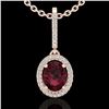 Image 1 : 2 CTW Garnet & Micro Pave VS/SI Diamond Necklace Solitaire Halo 14K Rose Gold - REF-48M4H - 20660