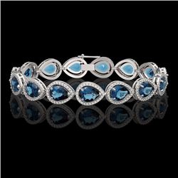 21.06 CTW London Topaz & Diamond Halo Bracelet 10K White Gold - REF-293A3X - 41270