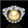 Image 1 : 0.83 Ct Micro Pave VS/SI Diamond & Golden Pearl Halo Ring 18K White Gold - REF-85Y6K - 20702