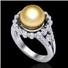 Image 2 : 0.83 Ct Micro Pave VS/SI Diamond & Golden Pearl Halo Ring 18K White Gold - REF-85Y6K - 20702