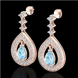 2.25 CTW Aquamarine & Micro Pave VS/SI Diamond Earrings Designer 14K Rose Gold - REF-103W3F - 23146