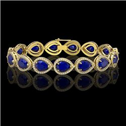 30.06 CTW Sapphire & Diamond Halo Bracelet 10K Yellow Gold - REF-344N2Y - 41242