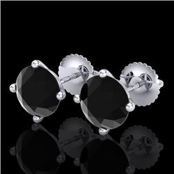 3.01 CTW Fancy Black Diamond Solitaire Art Deco Stud Earrings 18K White Gold - REF-120N2Y - 38255