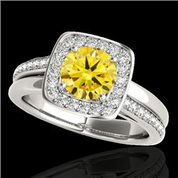 1.33 CTW Certified Si/I Fancy Intense Yellow Diamond Solitaire Halo Ring 10K White Gold - REF-176M4H