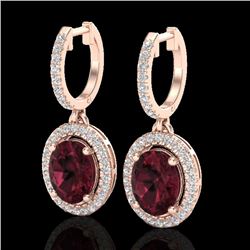 3.75 CTW Garnet & Micro Pave VS/SI Diamond Earrings Solitaire Halo 14K Rose Gold - REF-83F8N - 20324