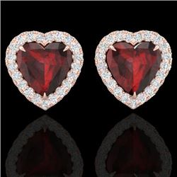 2.22 CTW Garnet & Micro Pave VS/SI Diamond Earrings Heart Halo 14K Rose Gold - REF-43M6H - 21204