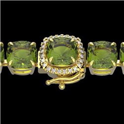 40 CTW Green Tourmaline & Micro VS/SI Diamond Halo Bracelet 14K Yellow Gold - REF-404N4Y - 23314