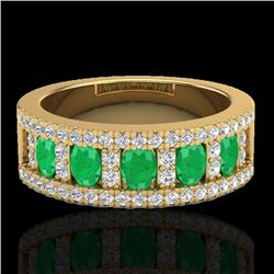 2.34 CTW Emerald & Micro Pave VS/SI Diamond Designer Ring 10K Yellow Gold - REF-67A3X - 20825
