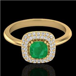 1.16 CTW Emerald & Micro VS/SI Diamond Ring Solitaire Double Halo 18K Yellow Gold - REF-70N9Y - 2102