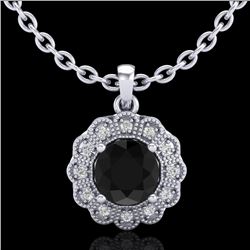 1.15 CTW Fancy Black Diamond Solitaire Art Deco Stud Necklace 18K White Gold - REF-89F3N - 37842