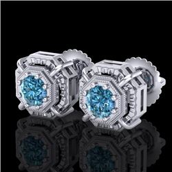 1.11 CTW Fancy Intense Blue Diamond Art Deco Stud Earrings 18K White Gold - REF-158W2F - 37453