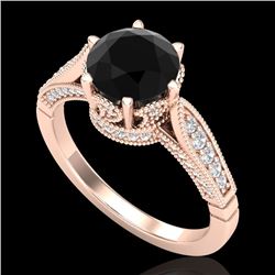 2.2 CTW Fancy Black Diamond Solitaire Engagement Art Deco Ring 18K Rose Gold - REF-141T8M - 38088