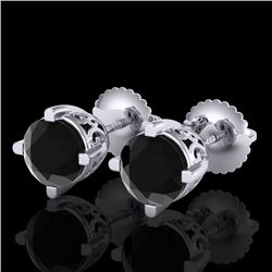 1.5 CTW Fancy Black Diamond Solitaire Art Deco Stud Earrings 18K White Gold - REF-70A9X - 38066