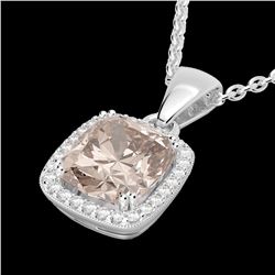 3 CTW Morganite & Micro VS/SI Diamond Pave Halo Necklace 18K White Gold - REF-71F5N - 22826