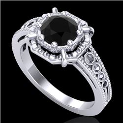 1 CTW Fancy Black Diamond Solitaire Engagement Art Deco Ring 18K White Gold - REF-100M2H - 37443