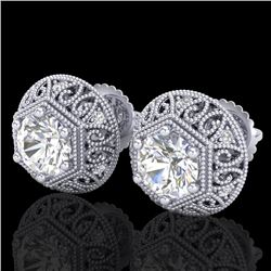 1.31 CTW VS/SI Diamond Solitaire Art Deco Stud Earrings 18K White Gold - REF-236W4F - 36920