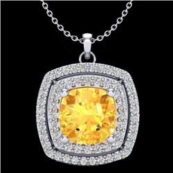 1.77 CTW Citrine & Micro Pave VS/SI Diamond Halo Necklace 18K White Gold - REF-63A5X - 20452