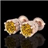 Image 1 : 2.04 CTW Intense Fancy Yellow Diamond Art Deco Stud Earrings 18K Rose Gold - REF-209M3H - 38100