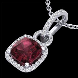 3.50 CTW Garnet & Micro VS/SI Diamond Necklace 18K White Gold - REF-63X3T - 22983