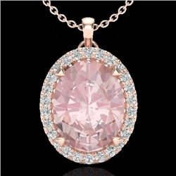 2.75 CTW Morganite & Micro VS/SI Diamond Halo Solitaire Necklace 14K Rose Gold - REF-69T3M - 20592