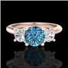 Image 2 : 1.5 CTW Intense Blue Diamond Solitaire Art Deco 3 Stone Ring 18K Rose Gold - REF-174H5A - 38266