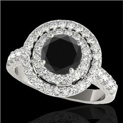 3 CTW Certified VS Black Diamond Solitaire Halo Ring 10K White Gold - REF-147T3M - 34223