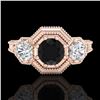 Image 2 : 1.05 CTW Fancy Black Diamond Solitaire Art Deco 3 Stone Ring 18K Rose Gold - REF-132M8H - 37948