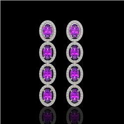 5.56 CTW Amethyst & Diamond Halo Earrings 10K White Gold - REF-103H3A - 40541