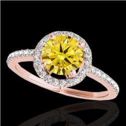 1.4 CTW Certified Si/I Fancy Intense Yellow Diamond Solitaire Halo Ring 10K Rose Gold - REF-254Y5K -