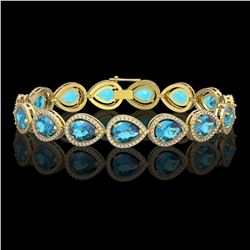 20.3 CTW Swiss Topaz & Diamond Halo Bracelet 10K Yellow Gold - REF-286N2Y - 41269