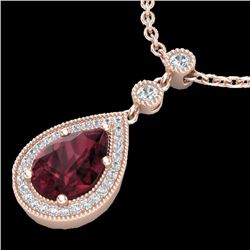 2.25 CTW Garnet & Micro VS/SI Diamond Necklace Designer 14K Rose Gold - REF-40Y9K - 23136