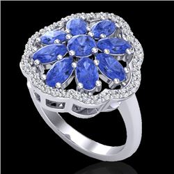 3 CTW Tanzanite & VS/SI Diamond Cluster Designer Halo Ring 10K White Gold - REF-67F5N - 20789