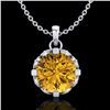 Image 1 : 1.5 CTW Intense Fancy Yellow Diamond Art Deco Stud Necklace 18K White Gold - REF-218H2A - 37385