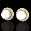 Image 1 : 0.50 CTW Micro Pave Halo VS/SI Diamond & Pearl Earrings 18K Yellow Gold - REF-61X5T - 21507