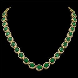 64.01 CTW Emerald & Diamond Halo Necklace 10K Yellow Gold - REF-838X2T - 41188