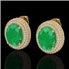 Image 1 : 9.20 CTW Emerald & Micro Pave VS/SI Diamond Earrings 18K Yellow Gold - REF-190H2A - 20224