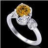 Image 1 : 1.75 CTW Intense Fancy Yellow Diamond Engagement Art Deco Ring 18K White Gold - REF-236H4A - 37406