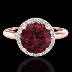 2.70 CTW Garnet & Micro Pave VS/SI Diamond Ring Designer Halo 14K Rose Gold - REF-45K6W - 23212