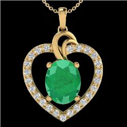 4 CTW Emerald & VS/SI Diamond Designer Inspired Heart Necklace 14K Yellow Gold - REF-81A8X - 20493