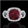 Image 1 : 3.75 CTW Garnet & Micro VS/SI Diamond Ring 18K White Gold - REF-65X3T - 23003