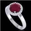 Image 2 : 2 CTW Ruby & Halo VS/SI Diamond Micro Pave Ring Solitaire 18K White Gold - REF-58F2N - 21641